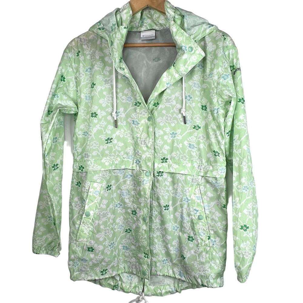 Columbia Horseshoe Lane Green FLoral Lightweight Rain Jacket XS